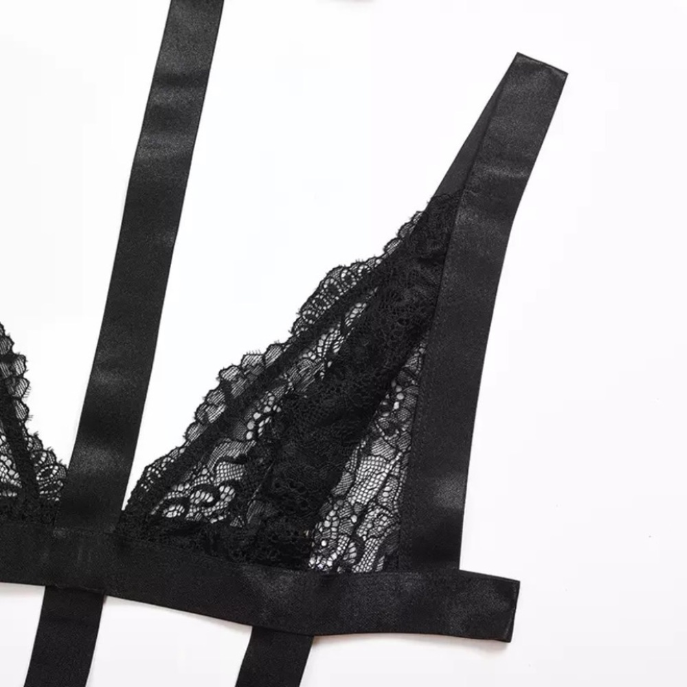 Black Lace Cage Strappy Sexy Lingerie 1PC - Picture 7 of 8